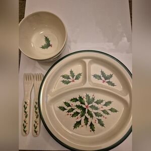 Lenox melamine Holly dish ,bowl, and fork 2 sets